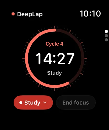 DeepLap on Apple Watch with 14:27 left